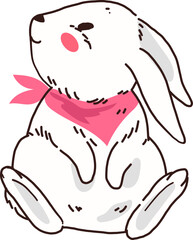 White Rabbit Bunny with Pink Scarf Winter Illustration