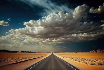 empty roads, a barren landscape, and clouds. Generative AI