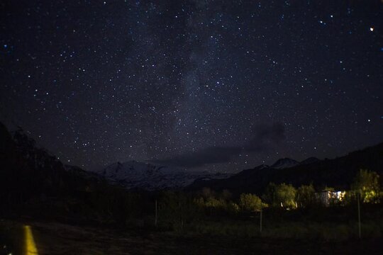 Starry night sky at Nevados de Chill&aacute;n volcano
