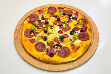 Delicious mixed pizza with rich content. Menu concept of choice and diversity. Karisik pizza