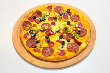 Delicious mixed pizza with rich content. Menu concept of choice and diversity. Karisik pizza