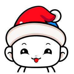 Vector , cartoon portrait of a baby wearing a christmas hat