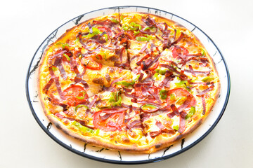 Delicious mixed pizza with rich content. Menu concept of choice and diversity. Karisik pizza