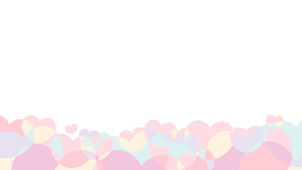 Vector illustration of cute pastel colors frame on white background. Kawaii pale pink and light blue hearts. Anniversary design such as Valentine's day, Birthday and Wedding.