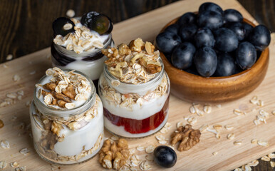 yogurt made from milk with walnuts and muesli