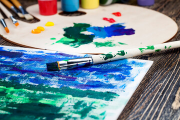 Fototapeta premium oil paints with brushes for creativity