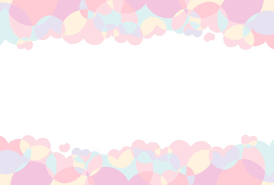 Vector illustration of cute pastel colors frame on white background. Kawaii pale pink and light blue hearts. Anniversary card design such as Valentine's day, Birthday and Wedding.