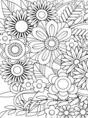 Schilderijen op glas Doodle floral drawing. Art therapy coloring page.A coloring page of monochrome flowers for an adult coloring book.Black and white flower pattern for adult coloring book. Doodle floral drawing. Art the © akash151