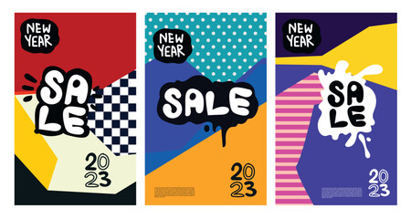 Vector New Year Sale 2023 with colorful abstract background for banner advertising
