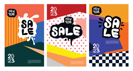 Vector New Year Sale 2023 with colorful abstract background for banner advertising