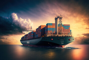 Commercial and industrial use of container ships for the export and import of cargo. Generative AI