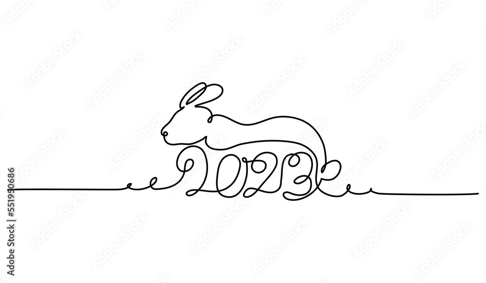 Poster 2023 continuous line design and rabbit combination. new year celebration concept design. decorative 