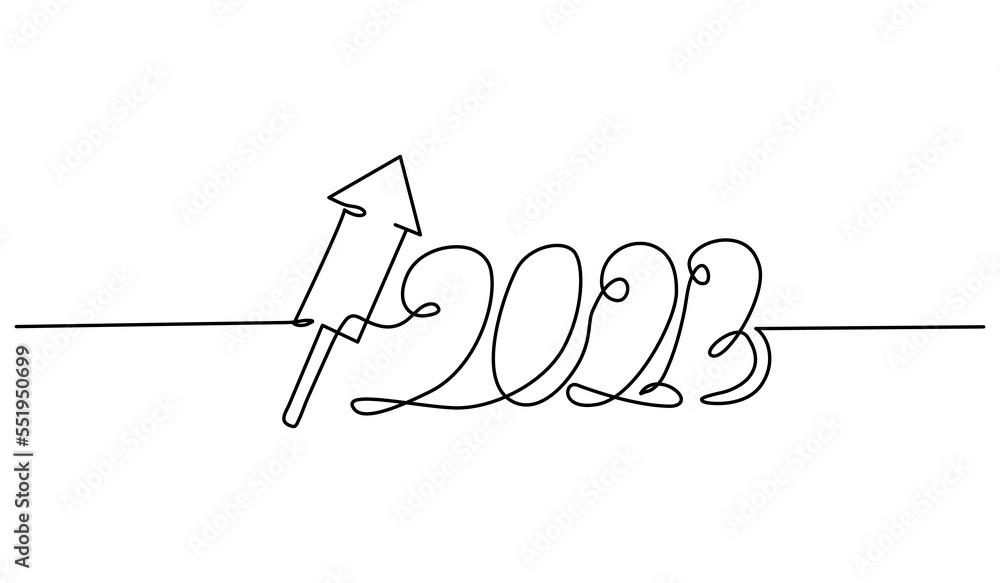 Poster 2023 continuous line design and combination of firecrackers. new year celebration concept design. de