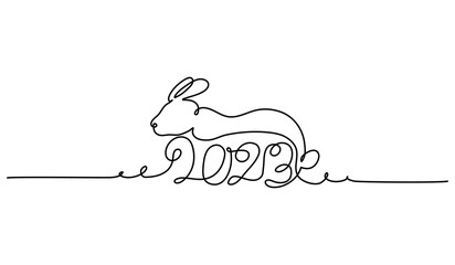 2023 continuous line design and rabbit combination. New year celebration concept design. Decorative elements drawn on a white background.