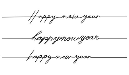 Happy new year lettering with continuous line design. New year celebration concept design. Decorative elements drawn on a white background.