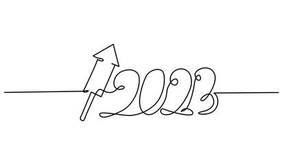 2023 continuous line design and combination of firecrackers. New year celebration concept design. Decorative elements drawn on a white background.