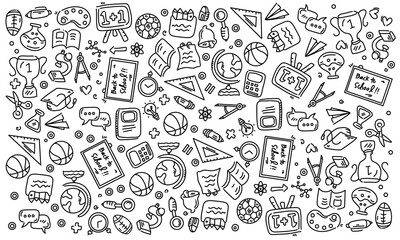 back to school doodle line set vector bundle for education school set