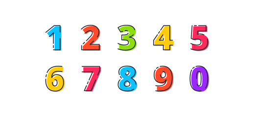 FLATLI. Flat line font. Latin alphabet numbers from 1 to 0. Signs in line flat style. Cute modern capital numbers. Vector trendy flat line figures