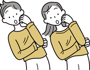 疑問に思うアジア人の男性と女性のイラスト素材