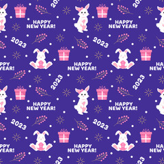 Happy New Year 2023 Seamless Pattern Design with Decoration in Template Hand Drawn Cartoon Flat Illustration