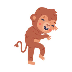 Funny happy baby monkey. Cute smiling African tropical animal cartoon character vector illustration