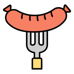 Illustration of Sausage on Fork design Icon