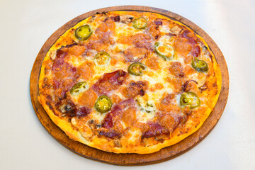 Delicious mixed pizza with rich content. Menu concept of choice and diversity. Karisik pizza