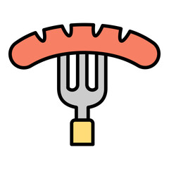 Illustration of Sausage on Fork design Icon
