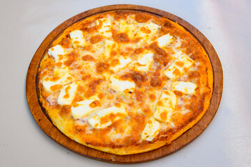 Delicious mixed pizza with rich content. Menu concept of choice and diversity. Karisik pizza