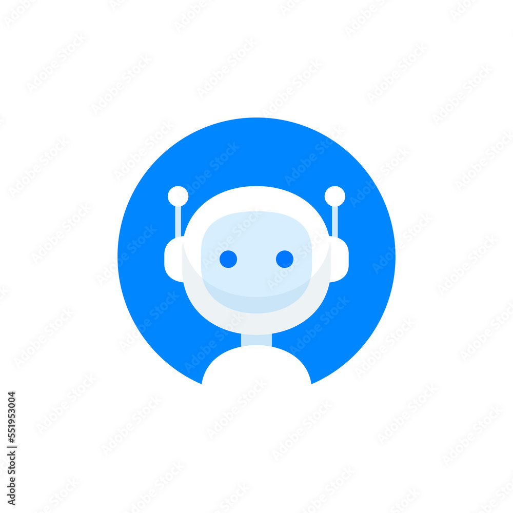 Poster robot icon in circle. chatbot sign design. voice support service bot. online support bot. modern fla