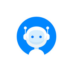 Robot icon in circle. Chatbot sign design. Voice support service bot. Online support bot. Modern flat style cartoon character illustration isolated on white