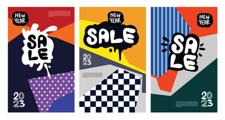 Vector New Year Sale 2023 with colorful abstract background for banner advertising