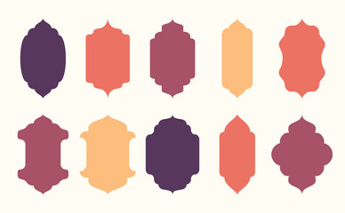 Oriental style islamic culture modern boho design of arches, windows, dome, lanterns and mosque set