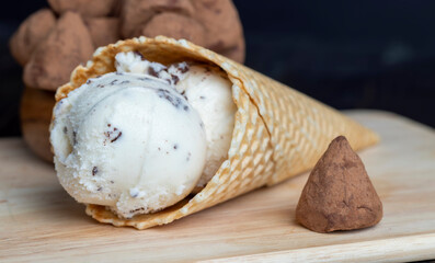 Sweet ice cream with chocolate pieces