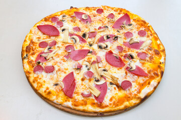 Delicious mixed pizza with rich content. Menu concept of choice and diversity. Karisik pizza