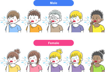 咳をする、人物のイラストセット