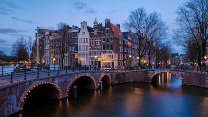 Amsterdam Netherlands canals with lights during the evening in December during wintertime in the Netherlands Amsterdam city. Europe. © Fokke Baarssen
