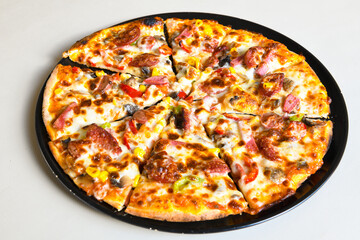 Delicious mixed pizza with rich content. Menu concept of choice and diversity. Karisik pizza