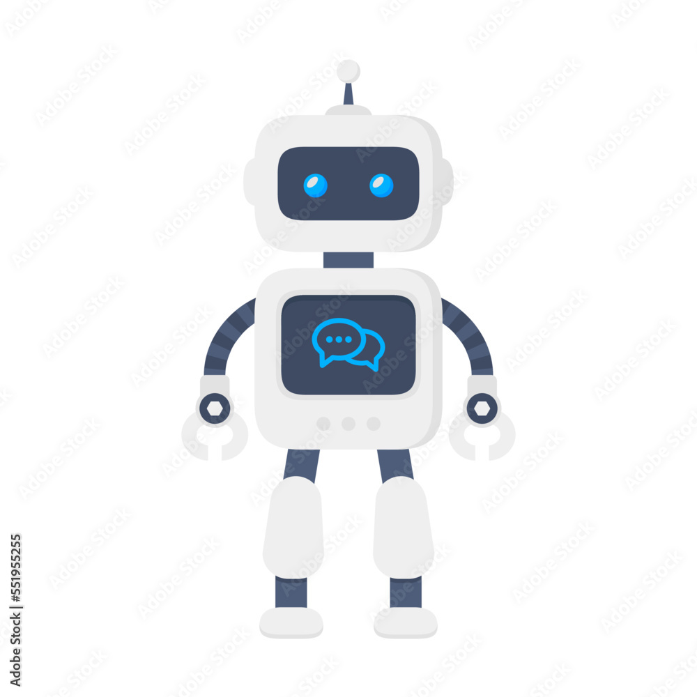 Poster robot vector illustration in flat design style. cute cartoon chatbot concept. modern flat style bot 