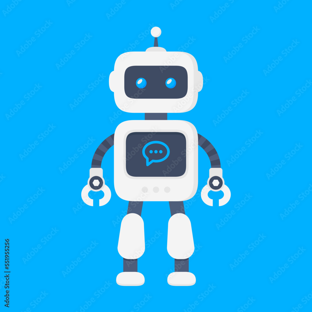 Poster robot vector illustration in flat design style. cute cartoon chatbot concept. modern flat style bot 