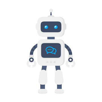 Robot vector illustration in flat design style. Cute cartoon chatbot concept. Modern flat style bot symbol. Future smart assistant robot. Vector modern character illustration