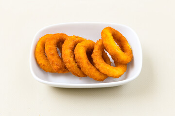 Onion rings Takeaway onion rings with mayonnaise and ketchup. Sogan halkasi