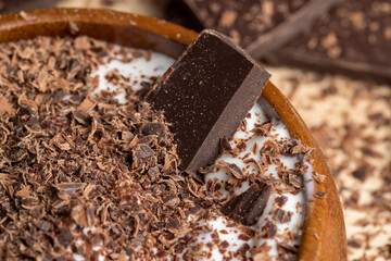 Yogurt made from cream with the addition of chocolate pieces and crumbs