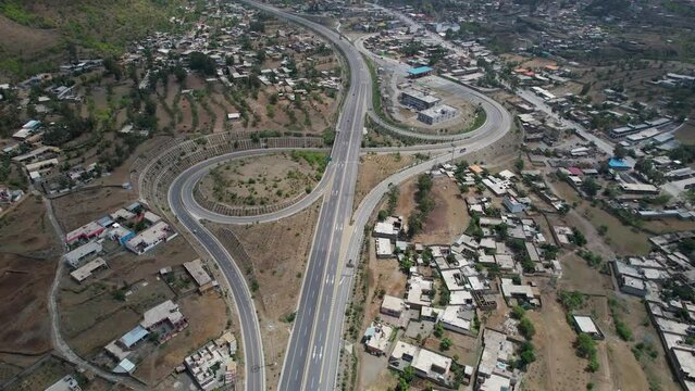 aerial view of hazar motorway at lora chowk junction, havelian, KPK Pakistan.