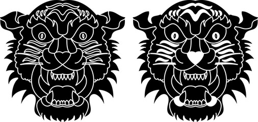 Tiger face sticker vector.Tiger head traditional tattoo.Vector of Japanese tiger for sticker or printing on T-shirt.
