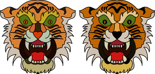 Tiger face sticker vector.Tiger head traditional tattoo.Vector of Japanese tiger for sticker or printing on T-shirt.