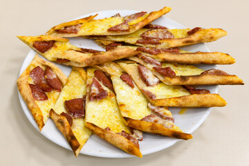 Kiymali pide. Turkish pide with minced meat. Turkish pizza mince pita Pide on white background. Etli ekmek. Kusbasi kasarli pide.