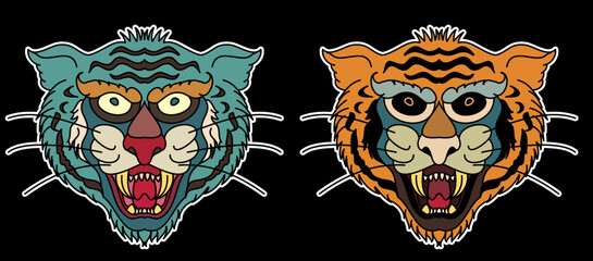 Tiger face sticker vector.Tiger head traditional tattoo.Vector of Japanese tiger for sticker or printing on T-shirt.