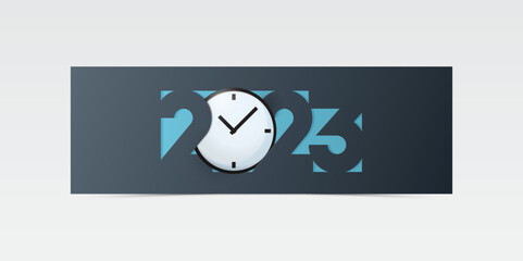 Happy New Year 2023 banner template design with business target and decoration for success and reaching for target and goal concept. Business banner for New Year in paper cut style. 