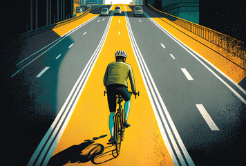 commuting cyclist using a municipal cycle lane. Generative AI